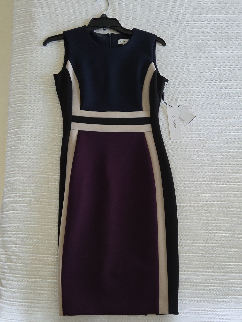 Calvin Klein Navy, Plum & Cream Colorblock Midi Dress
